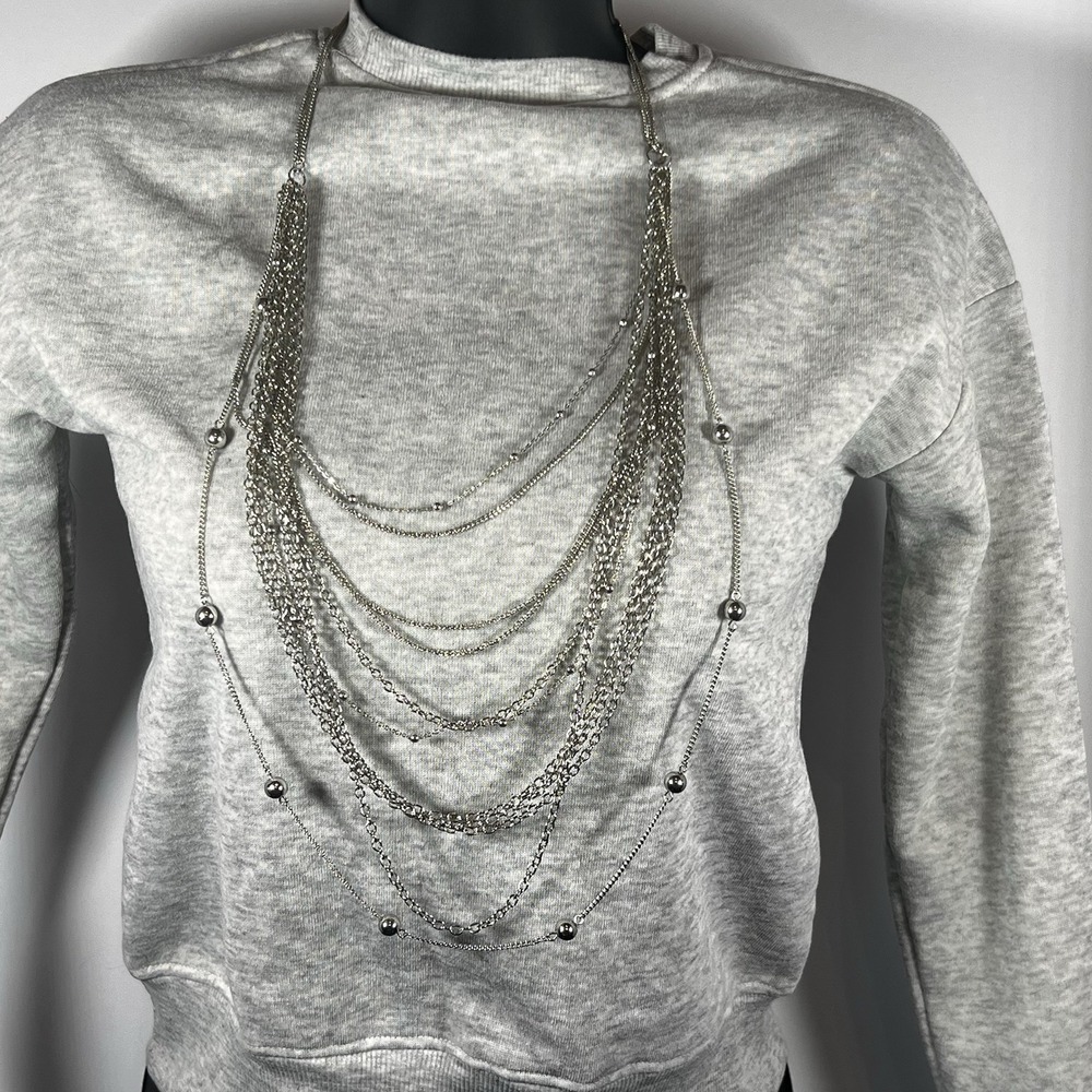 Multi Strand Silver Tone Layered Necklace Costume Jewelry Fashion Gift